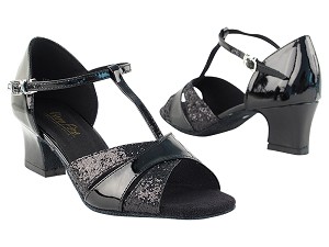 6016 Black Sparkle_Black Patent with 2" Thick Cuban Heel in the photo 