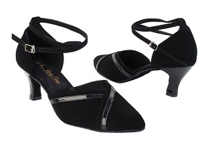 9692LEDSS Black Suede_Black Patent Trim with 2.5" low heel in the photo 