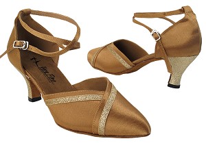 9692LEDSS Brown Satin_Gold Stardust Trim with 2.5" low heel in the photo 