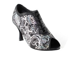 CD3023 Silver Flower_Black with 3" Flare heel in the photo 