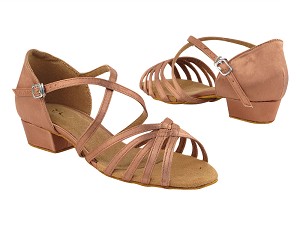 1670FT Tan Satin with 1" Flat Heel in the photo 