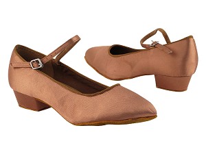 1682FT Tan Satin  with 1" Flat Heel in the photo 