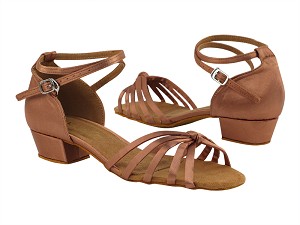 6005FT Tan Satin  with 1" Flat Heel in the photo 