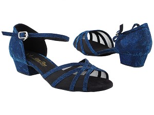 6027FT Blue Glitter Satin_Black Mesh with 1" Flat Heel in the photo 