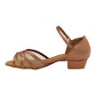 6027FT Tan Satin_Flesh Mesh with 1" Flat Heel in the photo 