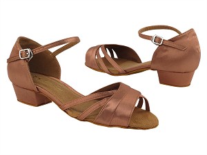 6030FT Tan Satin with 1" Flat Heel in the photo 