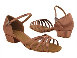 802FT Tan Satin with 1" Flat Heel in the photo 