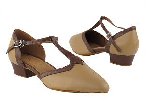 9627FT Beige Brown PU_Coffee Brown PU Trim with 1" Flat Heel in the photo 