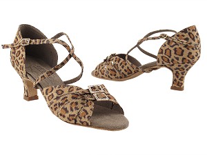 S92307 Leopard Satin 2_inch  with 2" Cuban Heel in the photo 