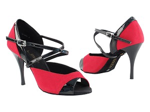 2828LEDSS Red Velvet_Black Patent with 3.5" Stiletto Black Plated Heel in the photo 