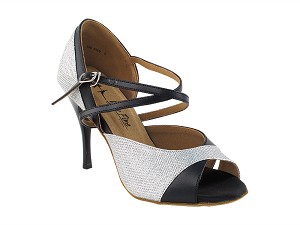 2828LEDSS Silver Glitter Satin with 3.5" Stiletto Black Plated Heel in the photo 