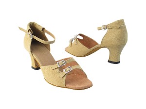 1620 106 Glitter Gold Satin_Stone_2 with 2.2" Thick Cuban Heel in the photo 