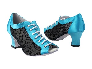 1643 230 Light Blue Satin_46 Mesh with 2.2" Thick Cuban Heel in the photo 