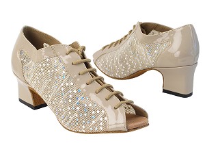1643 298 Tan Patent PU_129 Brown Mesh with 2" TC Heel in the photo 