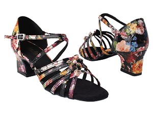 1650 288 Black Flower Patent PU with 2" TC Heel in the photo 