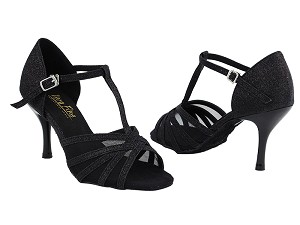 16612 127 Black Stardust_Black Mesh with 3" Slim Black Plated Heel in the photo 