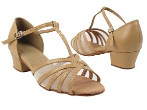 16612 157 Beige Brown Leather_Flesh Mesh with 2001_1.5 inch Heel in the photo 