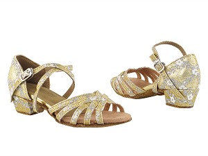 1670CG 238 Flower Print Gold Stardust with 1.5" Medium Heel in the photo 