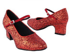 1682 10 Red Sparkle_228 Red Velvet Strap with 2" Thick Cuban Heel in the photo 