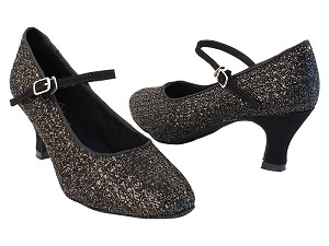 1682 277 Black Gold Sparkle_Black Nubuck with 2899_2.5" Low Heel in the photo 