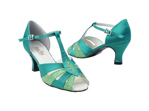 2702 279 Green Scale_302 Green Satin with 2.5" low heel in the photo 