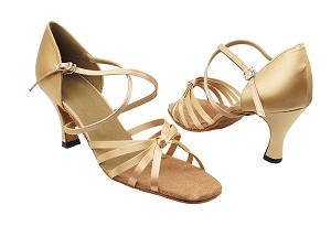 6005 135 Light Brown Satin with 3" Heel in the photo 