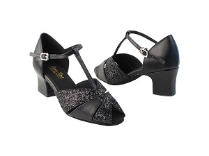 6006 12 Black Sparkle_X_140 Black PU with 2" Thick Cuban Heel in the photo 