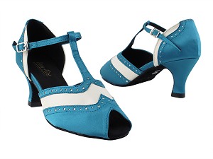 6034 267 Blue Satin_139 White PU with 2.5" Heel in th photo 