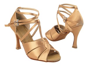 C6006 211 Tan Satin_Double X-Straps with YTG-1173_3.5" Heel in the photo 