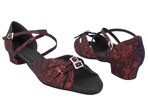 S92307FT 257 Red_Black Lace with 1" Women Heel in the photo 
