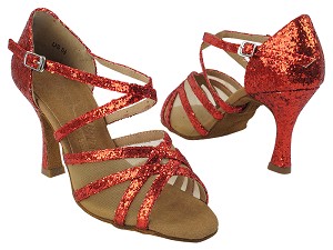 SERA1605 37 Red Sparkle_Flesh Mesh with 5059_3 inch Flare Heel in the photo 