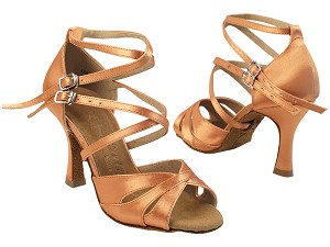SERA3840 153 Tan Satin_Double X-Straps with 5059_3" Flare Heel in the photo 