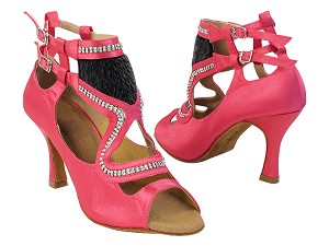 SERA7018 121 Rose Satin_16 Black with 3" Flare Heel in the photo 