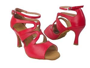 SERA7039 217 Red Nanofiber Faux Leather with 3" Flare Heel in the photo 
