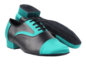916102 230 Light Blue Satin_Black Leather with 1" Heel in the photo 