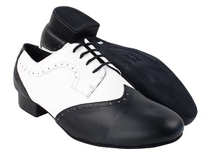 PP302 Black Leather_White Leather with 1" Standard Heel in the photo 